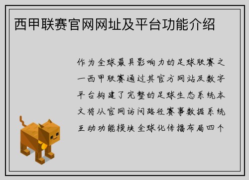 西甲联赛官网网址及平台功能介绍